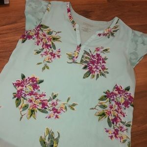 Bright Caribbean teal floral shirt sleeve shirt